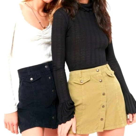 BDG URBAN OUTFITTERS BLACK CORDUROY BUTTON FRONT MINI SKIRT SIZE MEDIUM - Picture 2 of 9